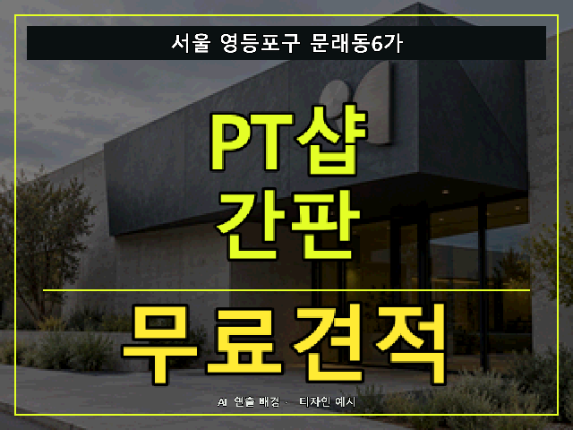 서울 영등포구 문래동6가 PT샵 간판 무료견적 안내 썸네일 · AI 연출 배경