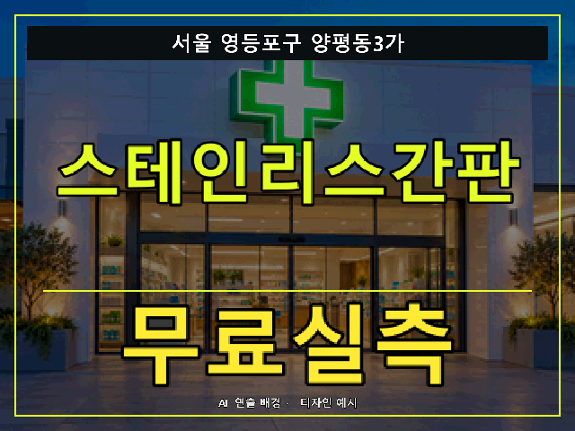서울 영등포구 양평동3가 스테인리스간판 무료실측 안내 썸네일 · AI 연출 배경