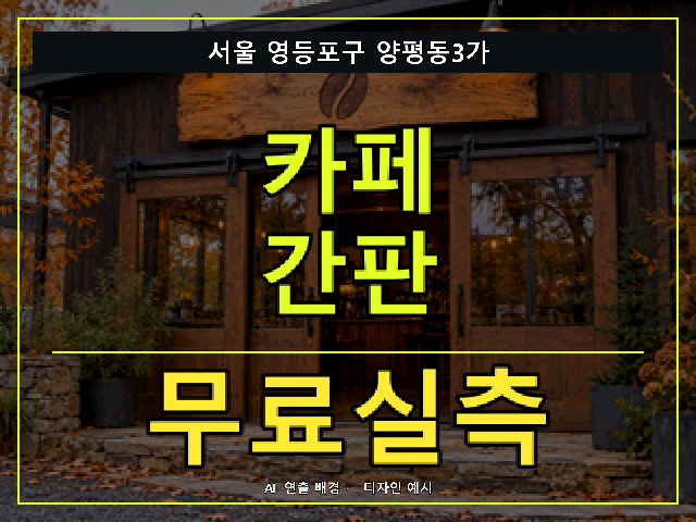 서울 영등포구 양평동3가 카페 간판 무료실측 안내 썸네일 · AI 연출 배경