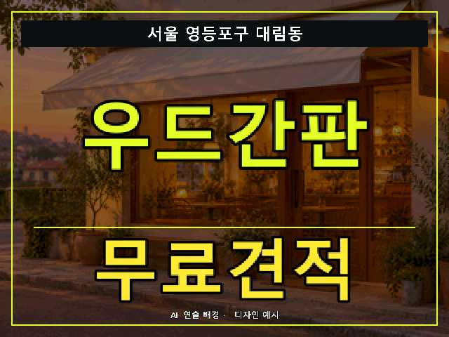 서울 영등포구 대림동 우드간판 무료견적 안내 썸네일 · AI 연출 배경