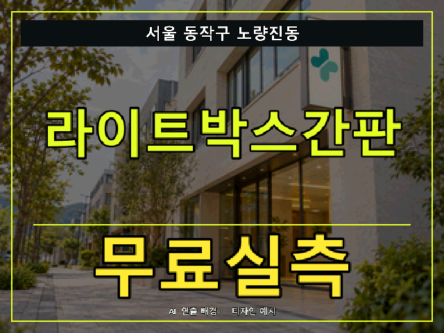 서울 동작구 노량진동 라이트박스간판 무료실측 안내 썸네일 · AI 연출 배경
