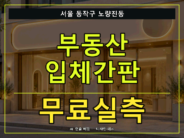서울 동작구 노량진동 부동산 입체간판 무료실측 안내 썸네일 · AI 연출 배경