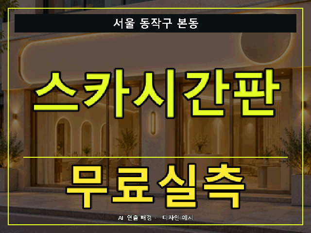 서울 동작구 본동 스카시간판 무료실측 안내 썸네일 · AI 연출 배경