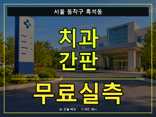 서울 동작구 흑석동 치과 간판 무료실측 안내 썸네일 · AI 연출 배경