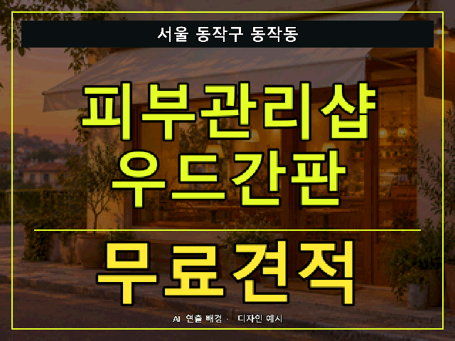 서울 동작구 동작동 피부관리샵 우드간판 무료견적 안내 썸네일 · AI 연출 배경