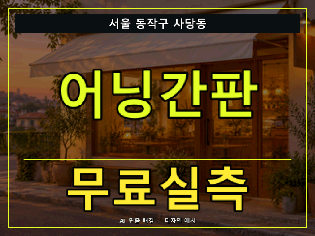 서울 동작구 사당동 어닝간판 무료실측 안내 썸네일 · AI 연출 배경