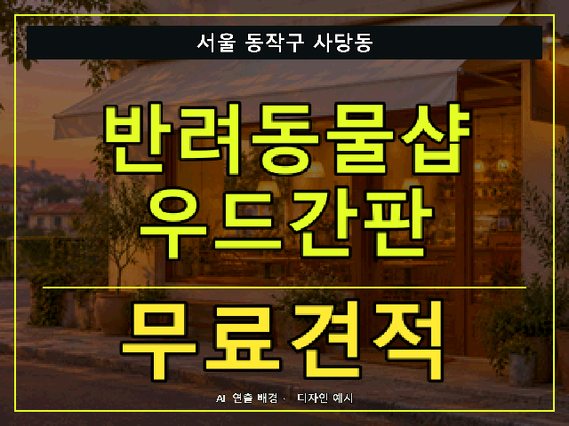 서울 동작구 사당동 반려동물샵 우드간판 무료견적 안내 썸네일 · AI 연출 배경