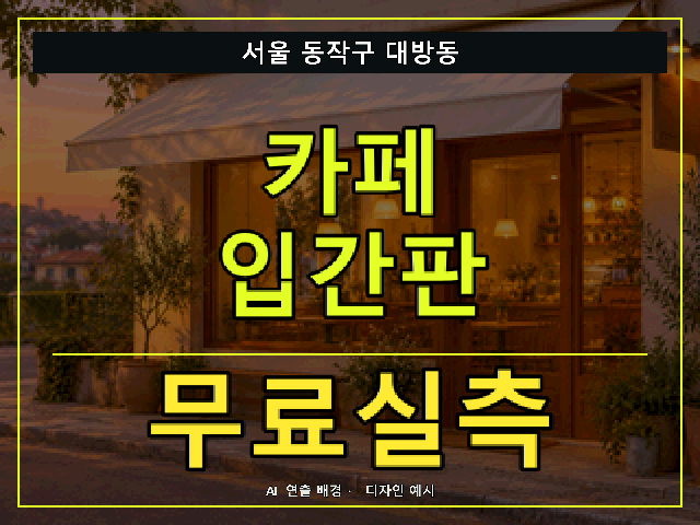서울 동작구 대방동 카페 입간판 무료실측 안내 썸네일 · AI 연출 배경