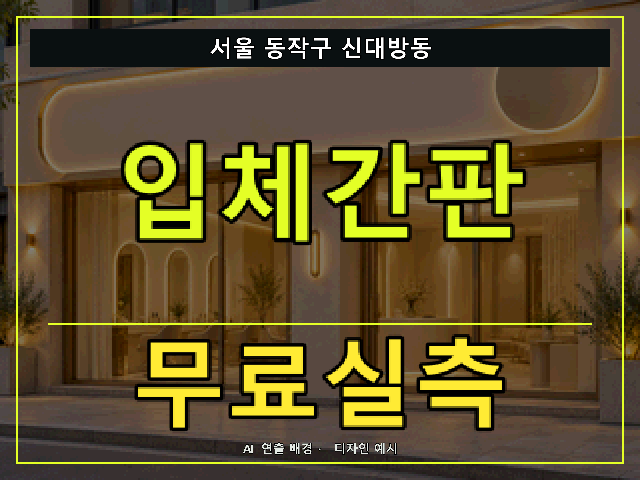 서울 동작구 신대방동 입체간판 무료실측 안내 썸네일 · AI 연출 배경