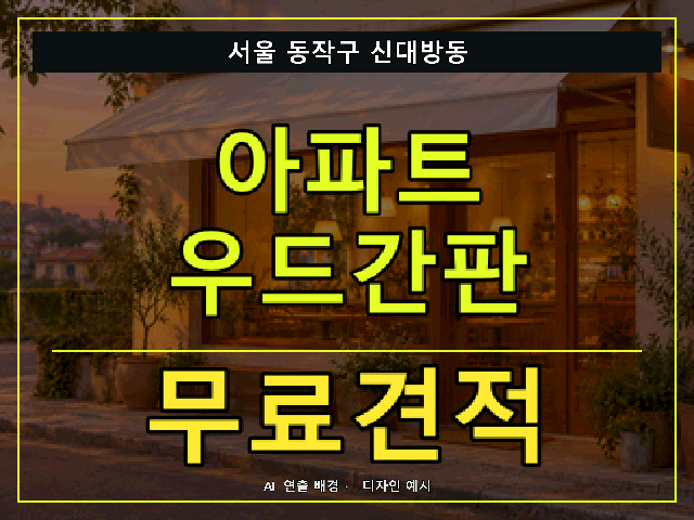 서울 동작구 신대방동 아파트 우드간판 무료견적 안내 썸네일 · AI 연출 배경