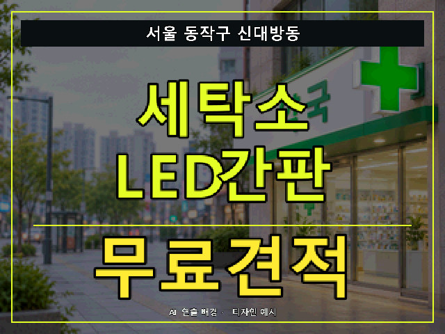 서울 동작구 신대방동 세탁소 LED간판 무료견적 안내 썸네일 · AI 연출 배경