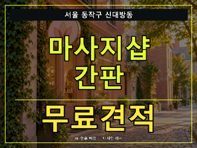 서울 동작구 신대방동 마사지샵 간판 무료견적 안내 썸네일 · AI 연출 배경
