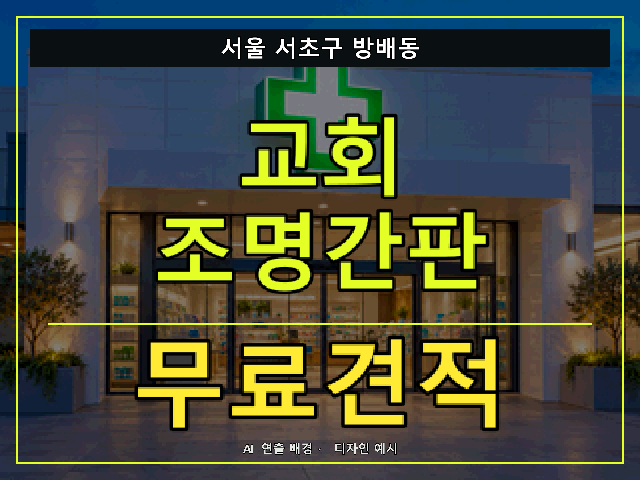 서울 서초구 방배동 교회 조명간판 무료견적 안내 썸네일 · AI 연출 배경
