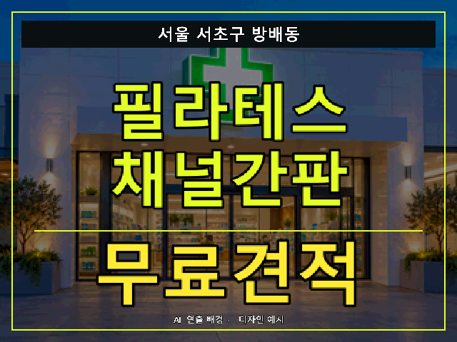 서울 서초구 방배동 필라테스 채널간판 무료견적 안내 썸네일 · AI 연출 배경