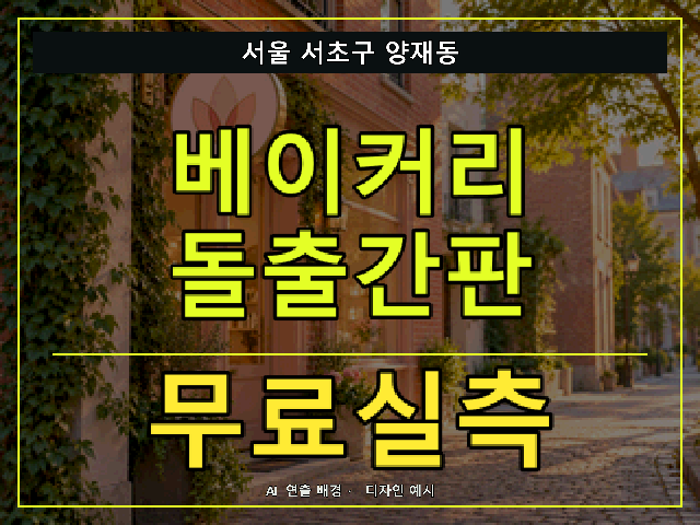 서울 서초구 양재동 베이커리 돌출간판 무료실측 안내 썸네일 · AI 연출 배경