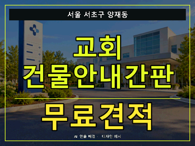 서울 서초구 양재동 교회 건물안내간판 무료견적 안내 썸네일 · AI 연출 배경