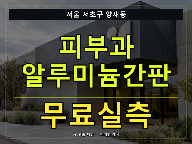 서울 서초구 양재동 피부과 알루미늄간판 무료실측 안내 썸네일 · AI 연출 배경