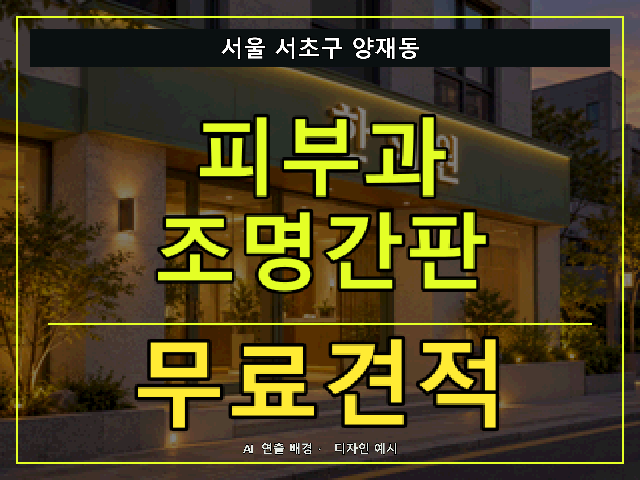 서울 서초구 양재동 피부과 조명간판 무료견적 안내 썸네일 · AI 연출 배경