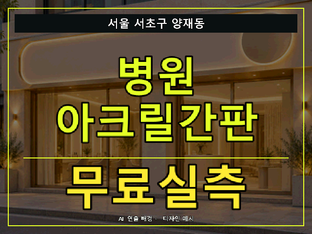 서울 서초구 양재동 병원 아크릴간판 무료실측 안내 썸네일 · AI 연출 배경