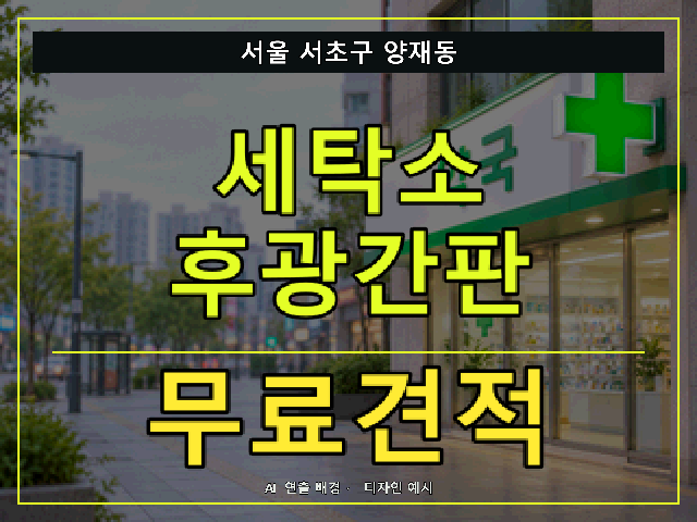 서울 서초구 양재동 세탁소 후광간판 무료견적 안내 썸네일 · AI 연출 배경