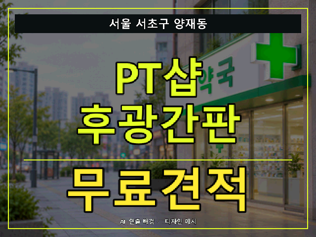 서울 서초구 양재동 PT샵 후광간판 무료견적 안내 썸네일 · AI 연출 배경