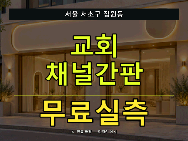 서울 서초구 잠원동 교회 채널간판 무료실측 안내 썸네일 · AI 연출 배경