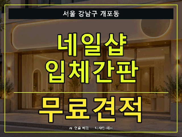 서울 강남구 개포동 네일샵 입체간판 무료견적 안내 썸네일 · AI 연출 배경