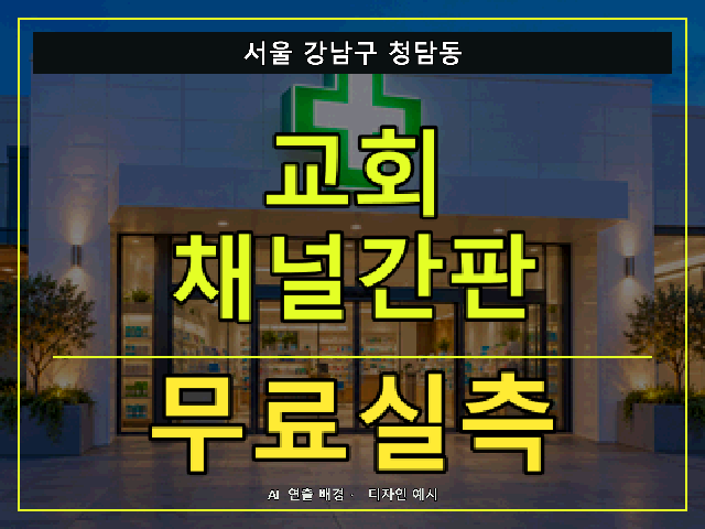 서울 강남구 청담동 교회 채널간판 무료실측 안내 썸네일 · AI 연출 배경