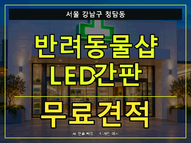 서울 강남구 청담동 반려동물샵 LED간판 무료견적 안내 썸네일 · AI 연출 배경