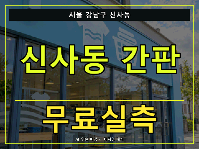 서울 강남구 신사동 간판 제작 무료실측 안내 썸네일 · AI 연출 배경