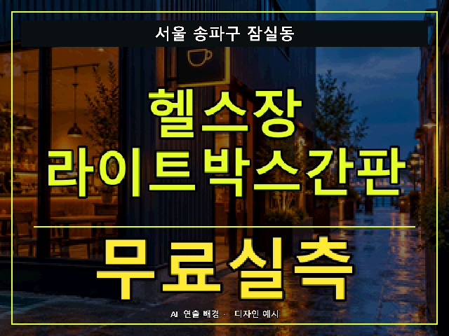 서울 송파구 잠실동 헬스장 라이트박스간판 무료실측 안내 썸네일 · AI 연출 배경