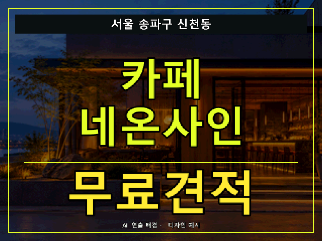 서울 송파구 신천동 카페 네온사인 무료견적 안내 썸네일 · AI 연출 배경