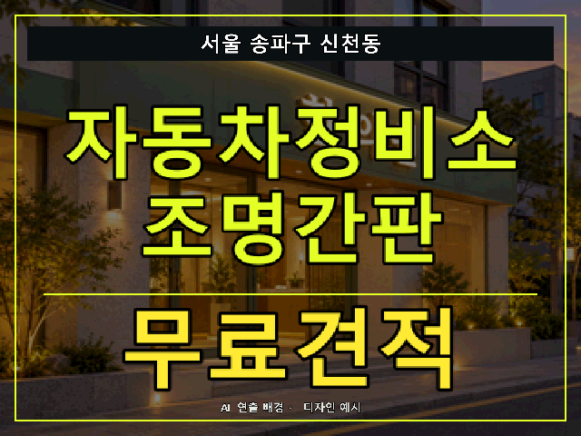 서울 송파구 신천동 자동차정비소 조명간판 무료견적 안내 썸네일 · AI 연출 배경