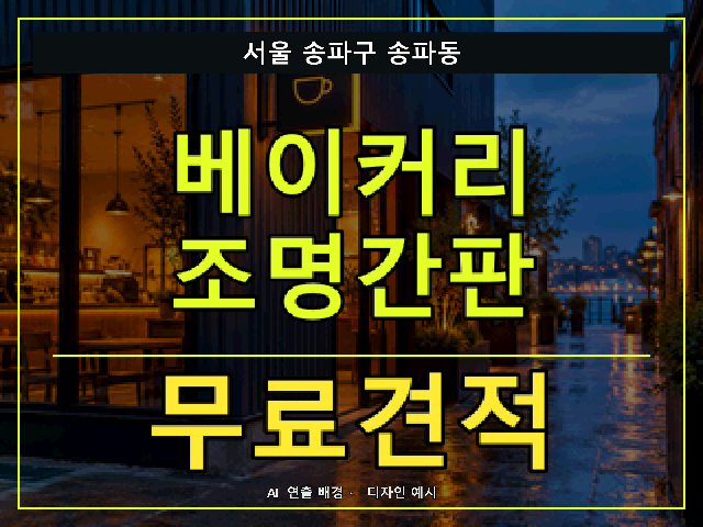 서울 송파구 송파동 베이커리 조명간판 무료견적 안내 썸네일 · AI 연출 배경