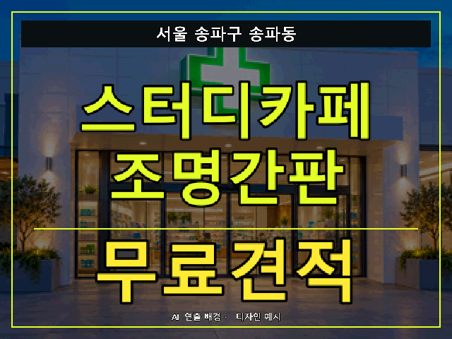 서울 송파구 송파동 스터디카페 조명간판 무료견적 안내 썸네일 · AI 연출 배경