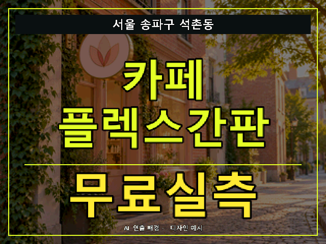 서울 송파구 석촌동 카페 플렉스간판 무료실측 안내 썸네일 · AI 연출 배경