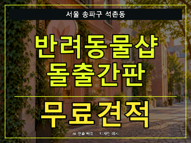 서울 송파구 석촌동 반려동물샵 돌출간판 무료견적 안내 썸네일 · AI 연출 배경
