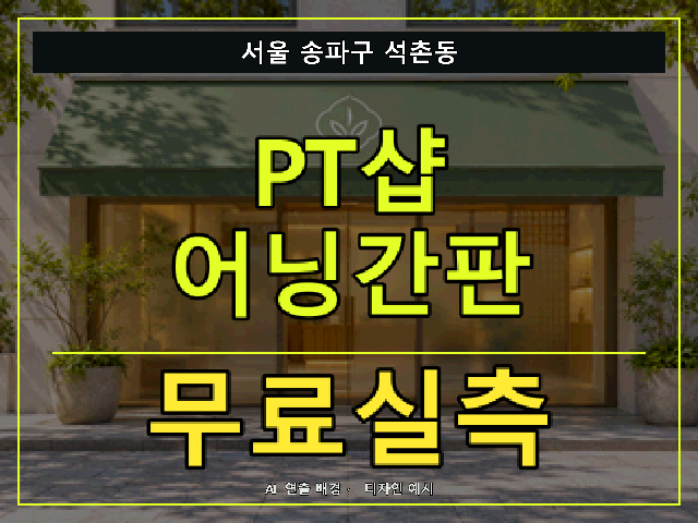 서울 송파구 석촌동 PT샵 어닝간판 무료실측 안내 썸네일 · AI 연출 배경