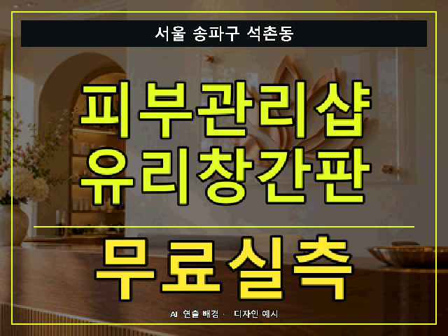 서울 송파구 석촌동 피부관리샵 유리창간판 무료실측 안내 썸네일 · AI 연출 배경
