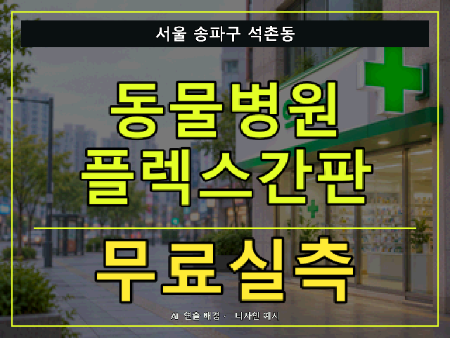서울 송파구 석촌동 동물병원 플렉스간판 무료실측 안내 썸네일 · AI 연출 배경