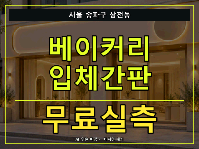 서울 송파구 삼전동 베이커리 입체간판 무료실측 안내 썸네일 · AI 연출 배경