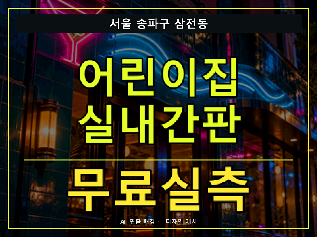 서울 송파구 삼전동 어린이집 실내간판 무료실측 안내 썸네일 · AI 연출 배경