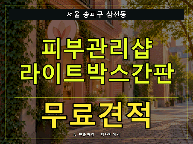 서울 송파구 삼전동 피부관리샵 라이트박스간판 무료견적 안내 썸네일 · AI 연출 배경