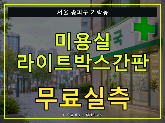 서울 송파구 가락동 미용실 라이트박스간판 무료실측 안내 썸네일 · AI 연출 배경