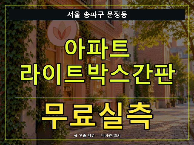 서울 송파구 문정동 아파트 라이트박스간판 무료실측 안내 썸네일 · AI 연출 배경