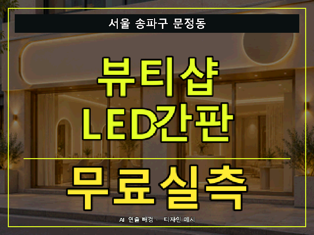 서울 송파구 문정동 뷰티샵 LED간판 무료실측 안내 썸네일 · AI 연출 배경