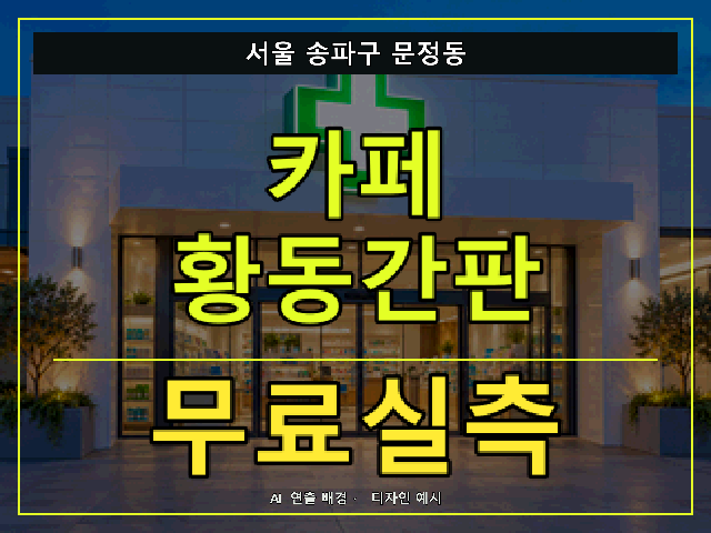 서울 송파구 문정동 카페 황동간판 무료실측 안내 썸네일 · AI 연출 배경