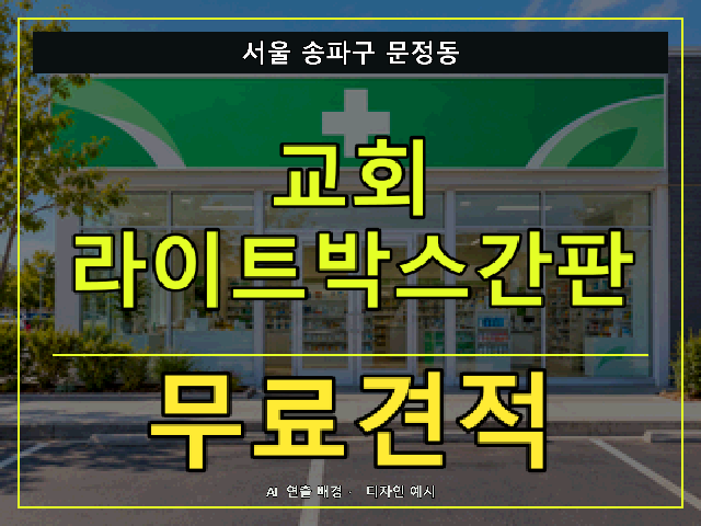 서울 송파구 문정동 교회 라이트박스간판 무료견적 안내 썸네일 · AI 연출 배경