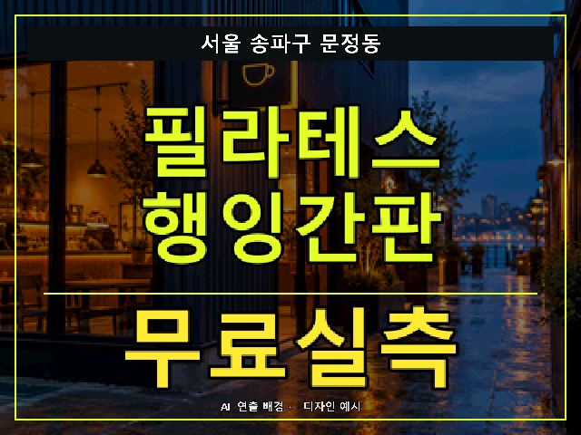 서울 송파구 문정동 필라테스 행잉간판 무료실측 안내 썸네일 · AI 연출 배경