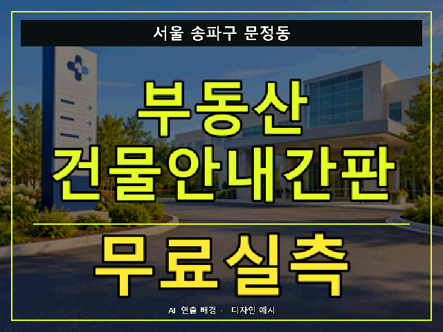 서울 송파구 문정동 부동산 건물안내간판 무료실측 안내 썸네일 · AI 연출 배경